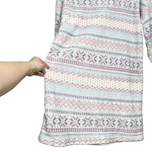 Nautica Plush Fair Isle Print Hooded Cozy Lounge Dress Or Nightgown - Picture 9 of 12